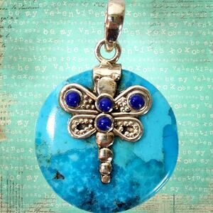 Sleeping Beauty Turquoise Pendant 925 Silver Womens 24mm Boho Romantic Festival
